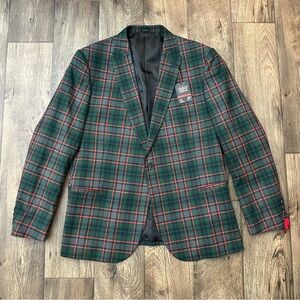 JF J Ferrar Sports Coat Slim Suit Jacket Men's XL 46/48 R Plaid Red Green
